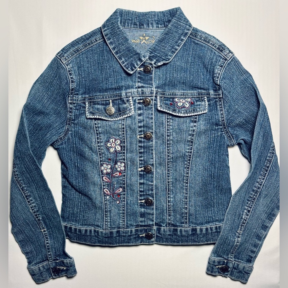 Arizona Jeans Co. 90s Vintage Embroidered Denim Jacket Girls Medium Excellent